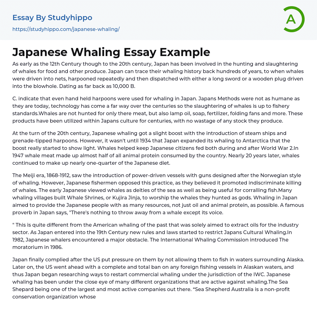 Japanese Whaling Essay Example