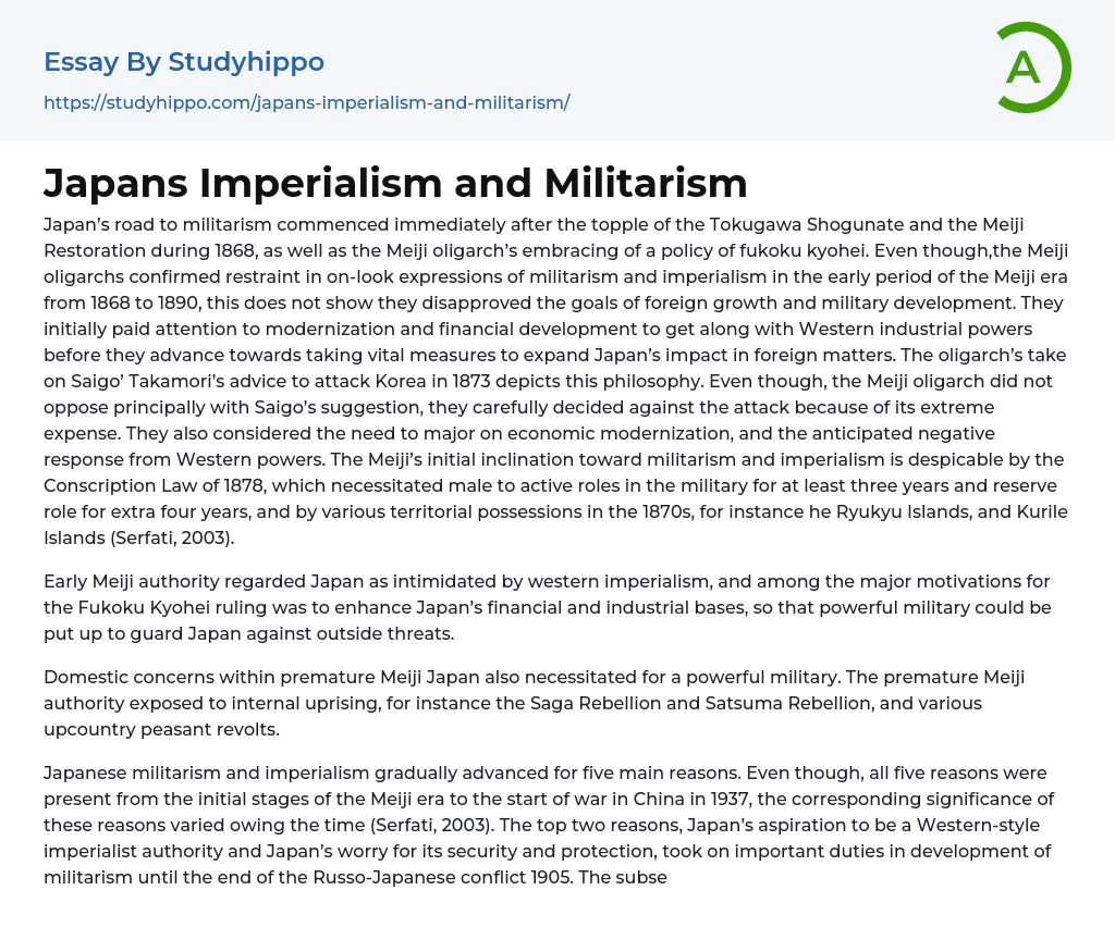 Japans Imperialism and Militarism Essay Example