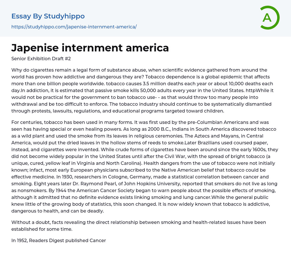 Japenise internment america Essay Example