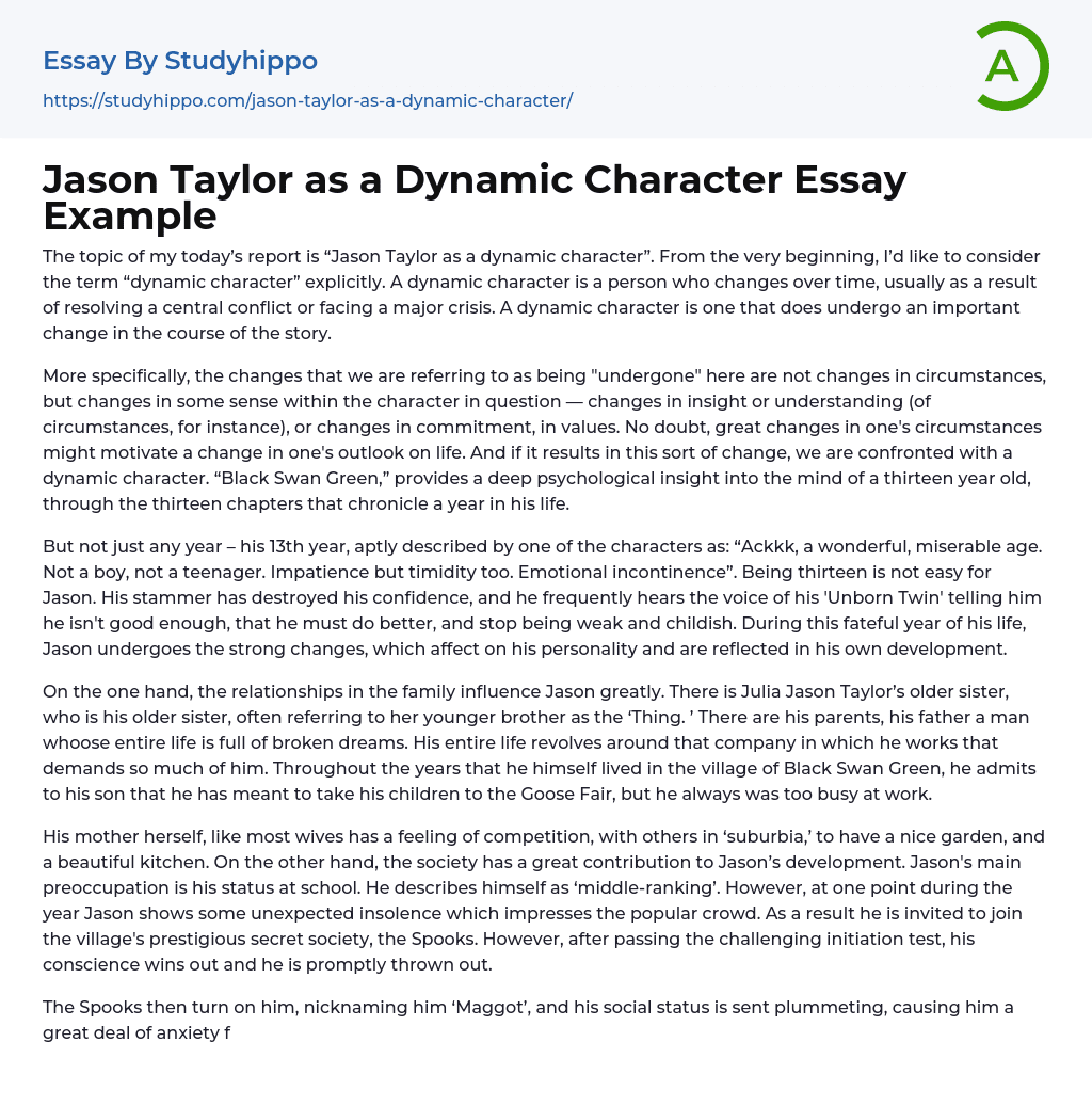 Jason Taylor as a Dynamic Character Essay Example
