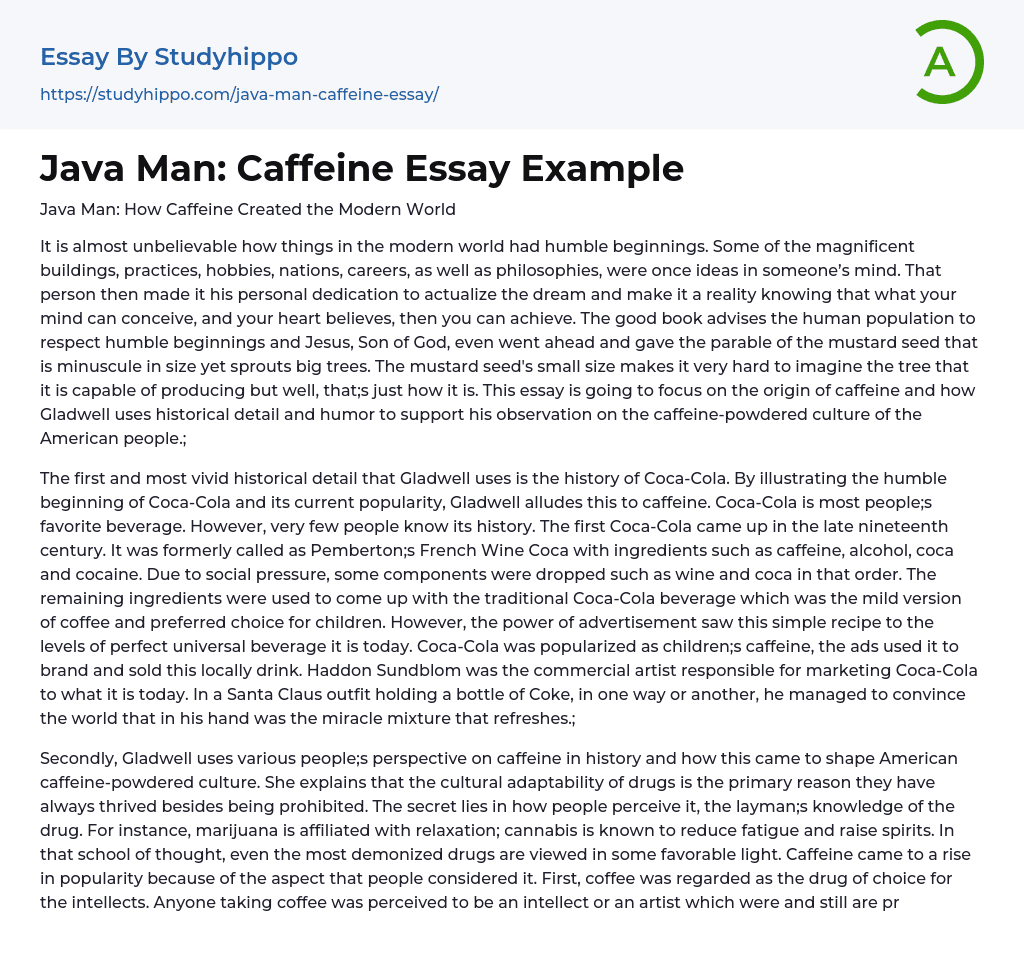 Java Man: Caffeine Essay Example