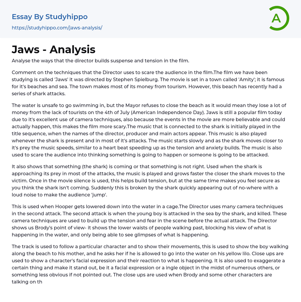 Jaws – Analysis Essay Example