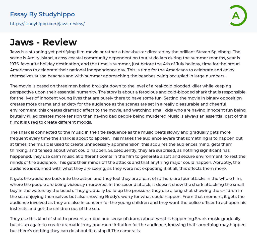 Jaws – Review Essay Example
