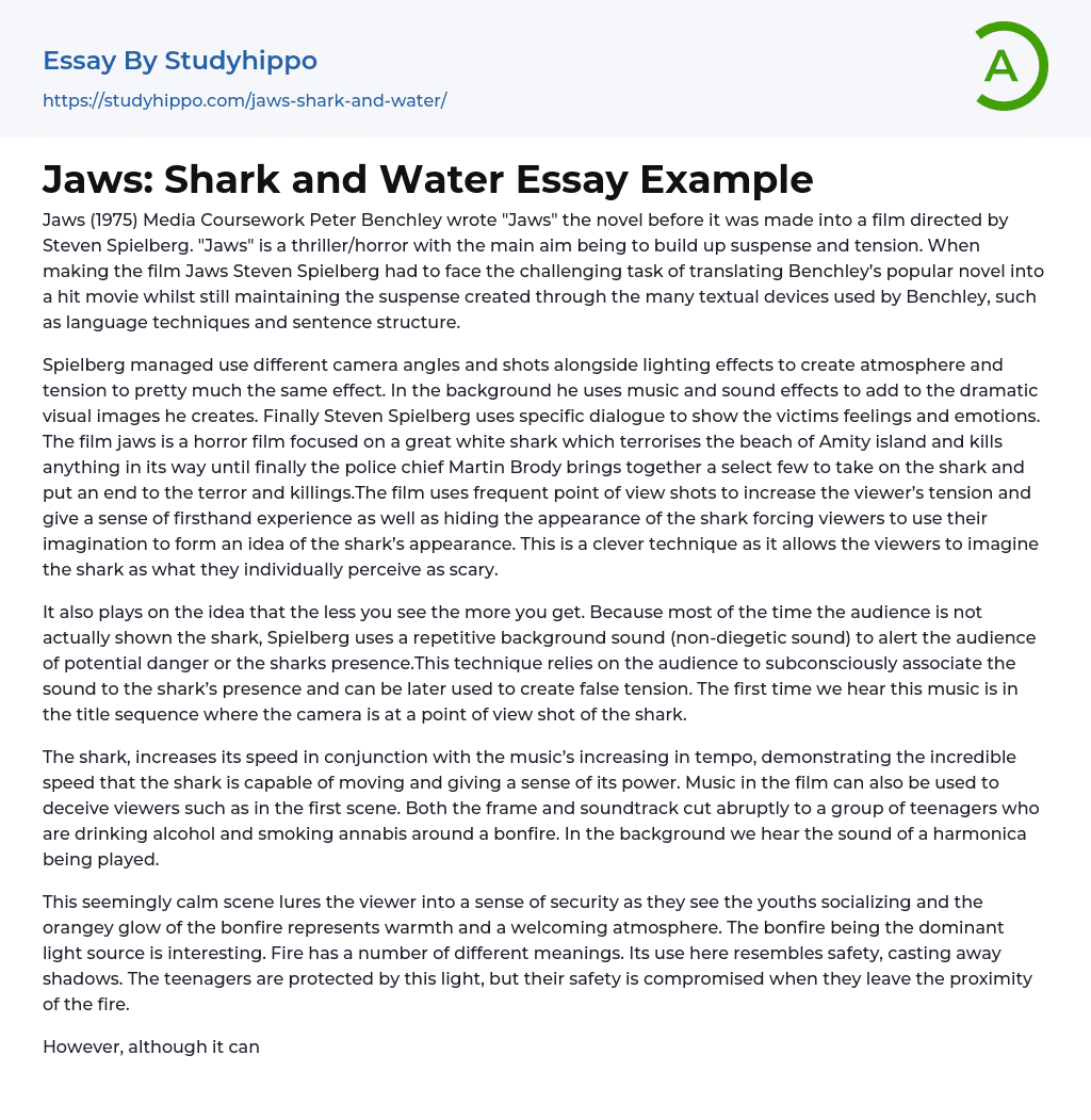 Jaws: Shark and Water Essay Example