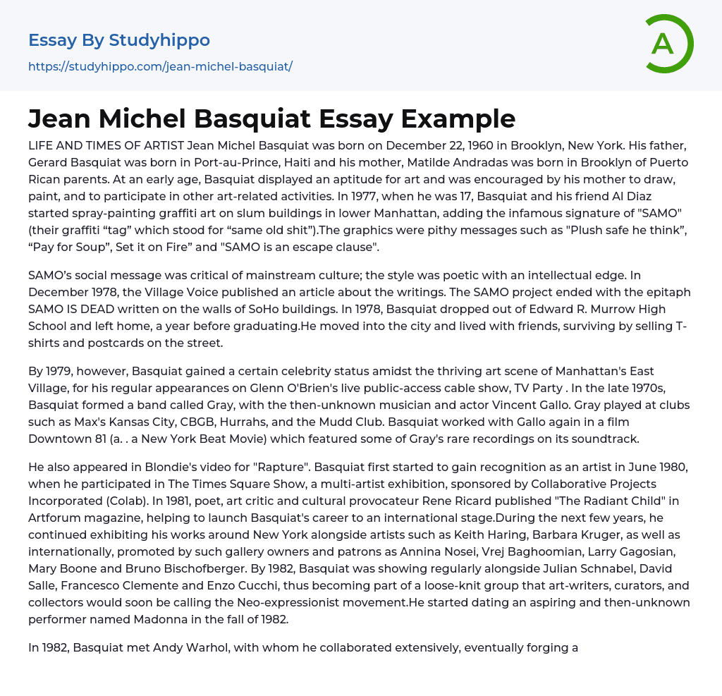 Jean Michel Basquiat Essay Example