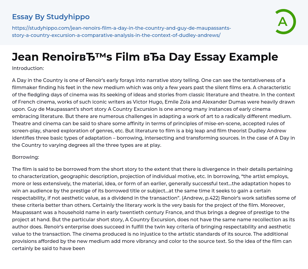 Jean RenoirвЂ™s Film вЂa Day Essay Example