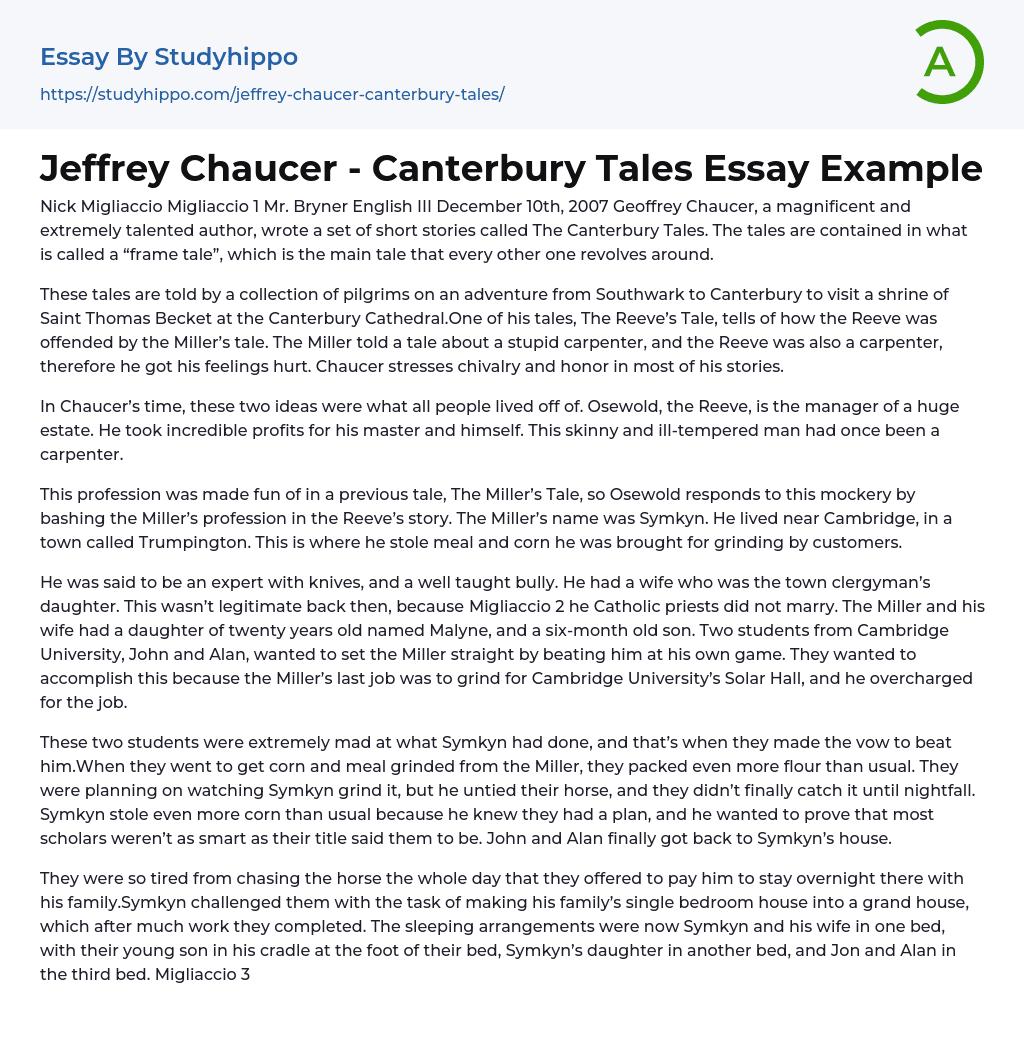 Jeffrey Chaucer – Canterbury Tales Essay Example