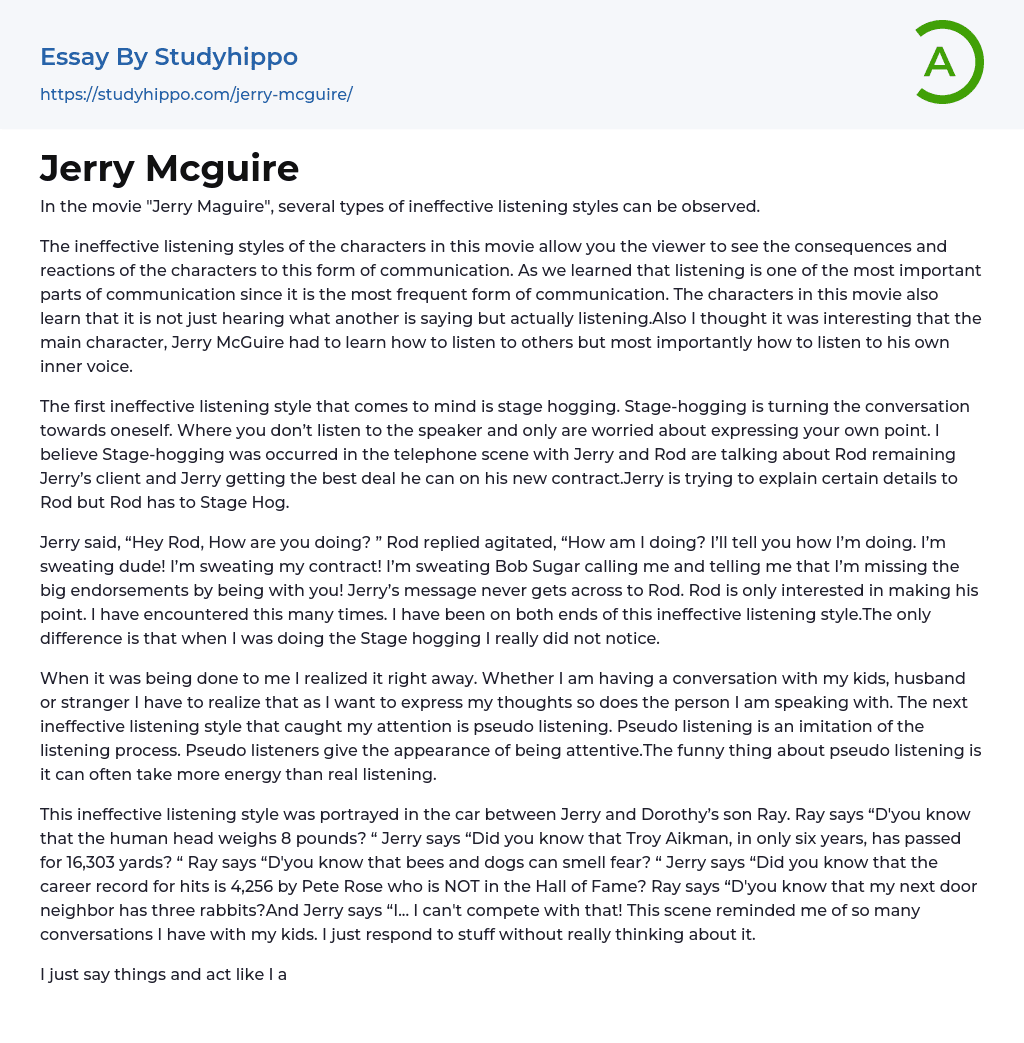 Jerry Mcguire Essay Example