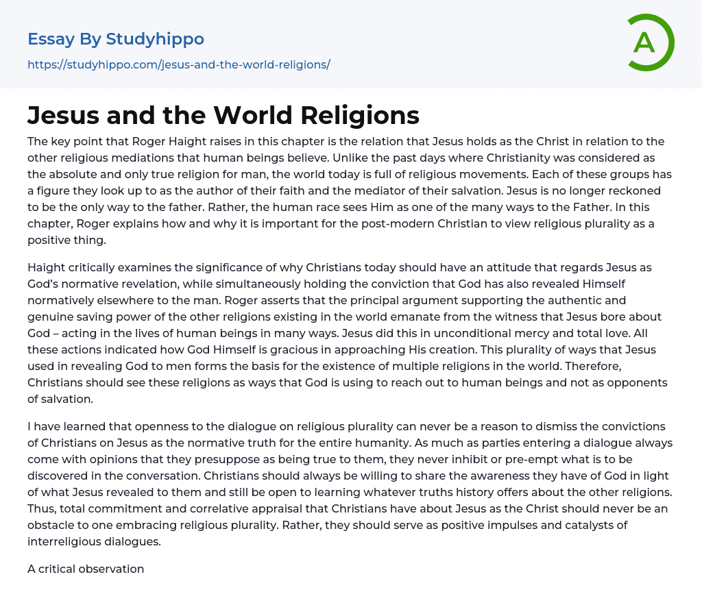Jesus and the World Religions Essay Example
