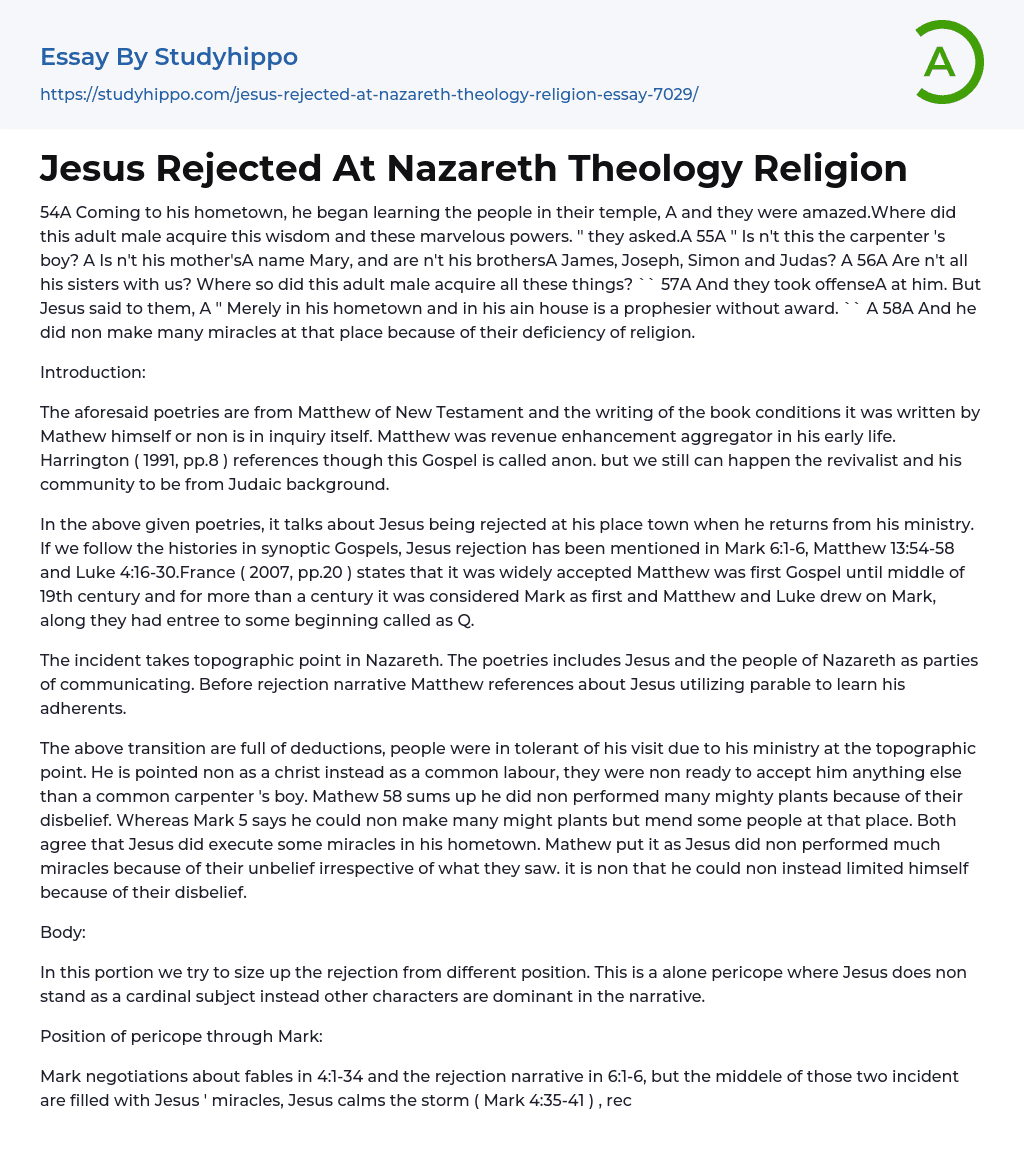 Jesus Rejected At Nazareth Theology Religion