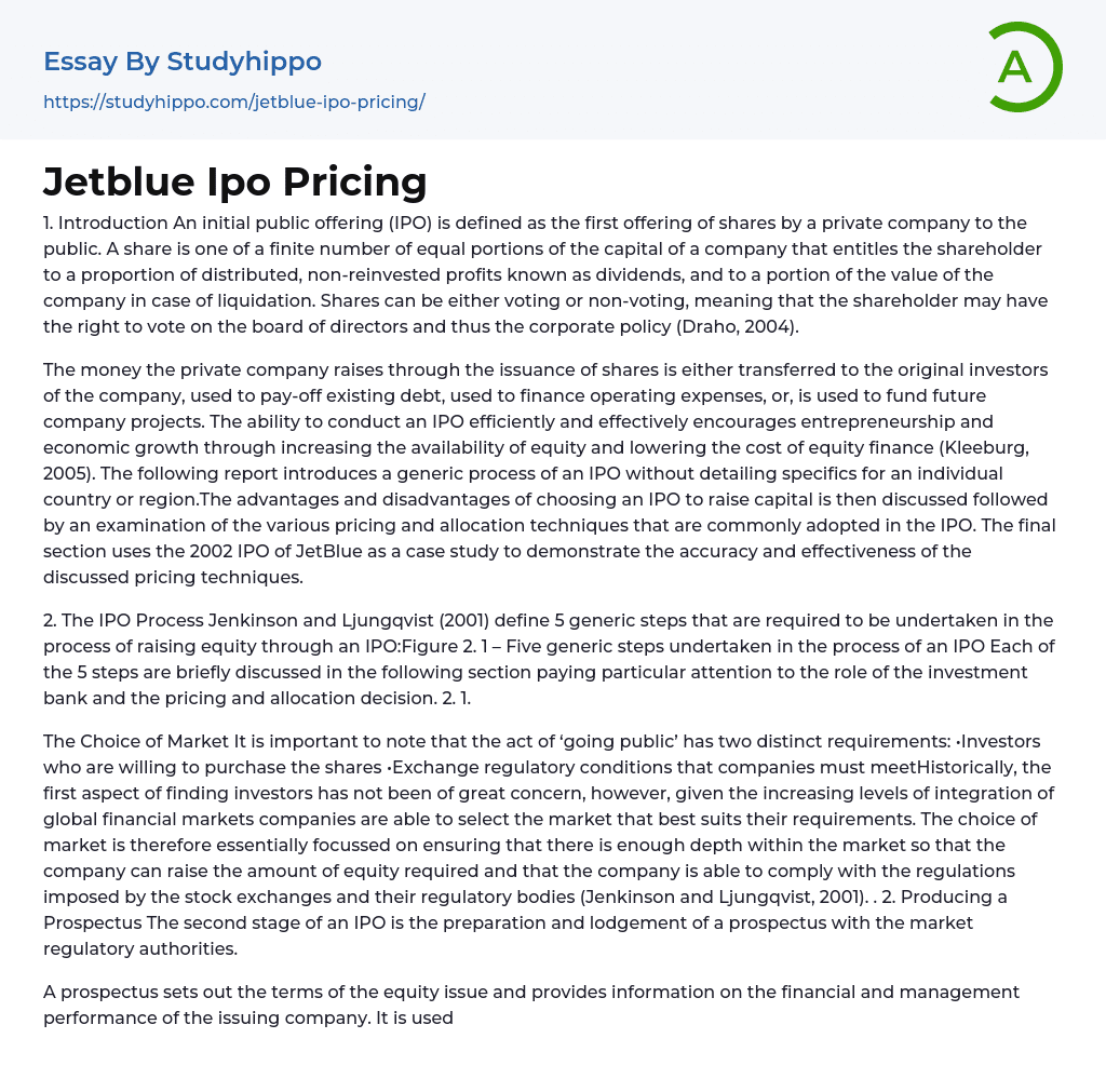 Jetblue Ipo Pricing Essay Example