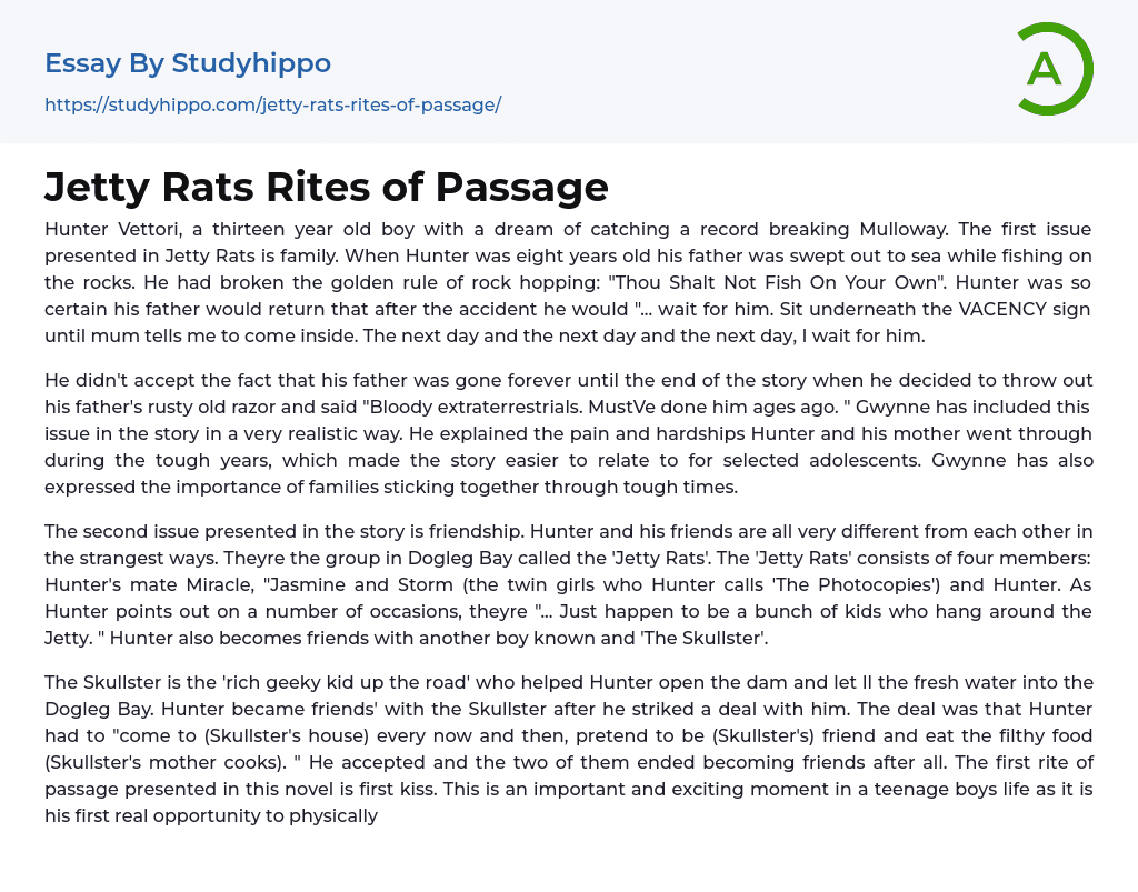 Jetty Rats Rites of Passage Essay Example