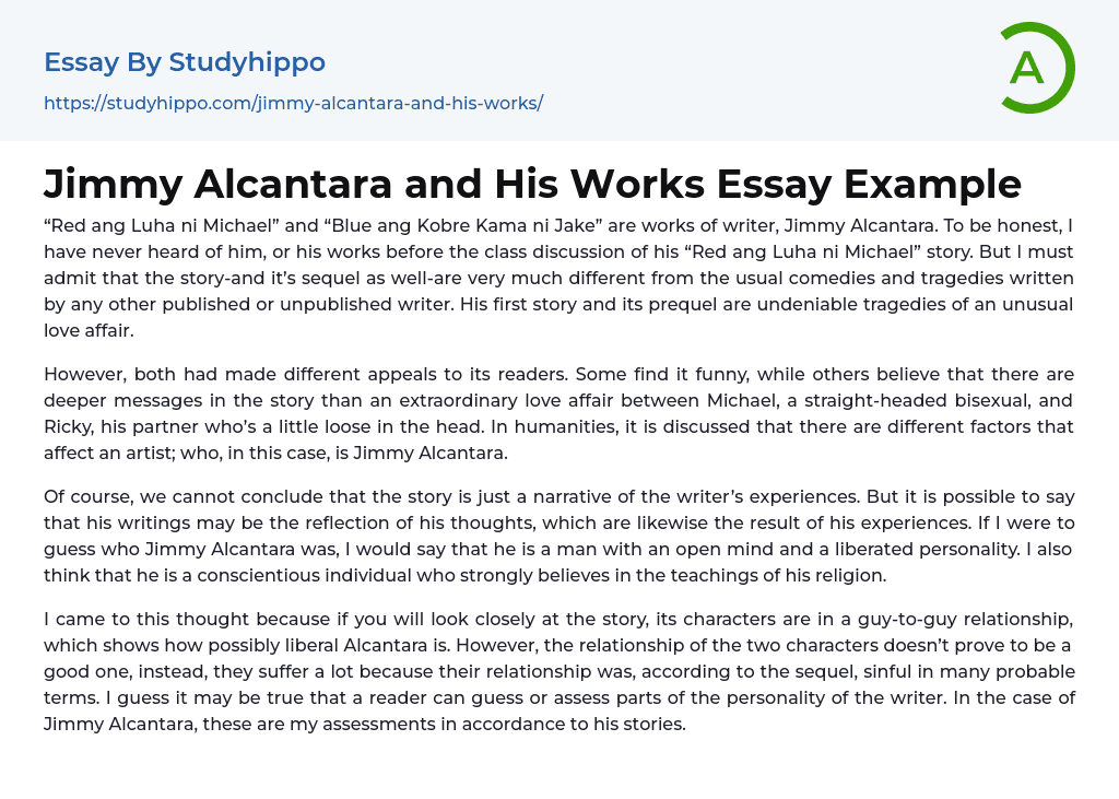 Jimmy Alcantara and His Works Essay Example