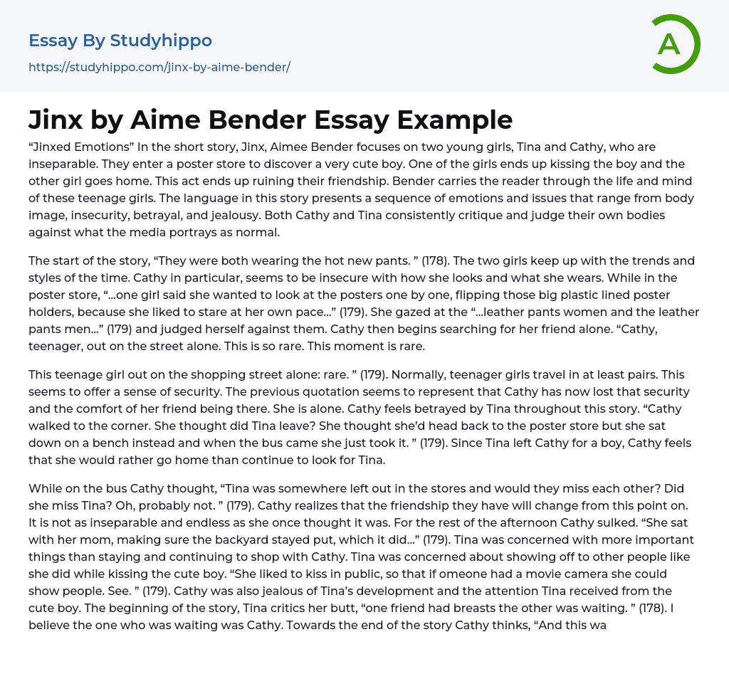 Jinx by Aime Bender Essay Example