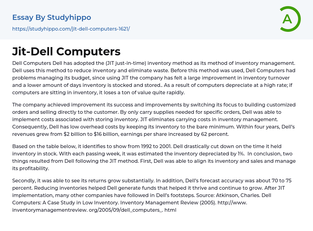 Jit-Dell Computers Essay Example