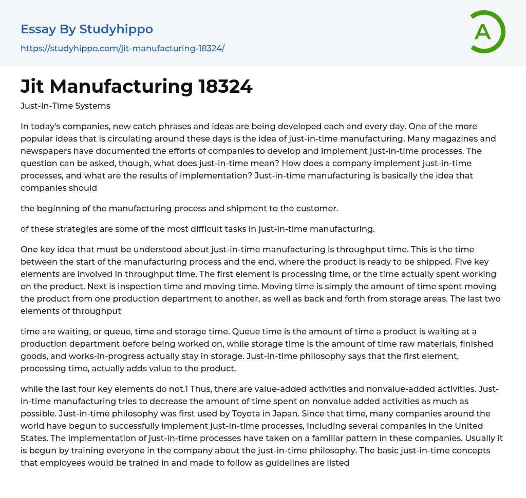 Jit Manufacturing 18324 Essay Example