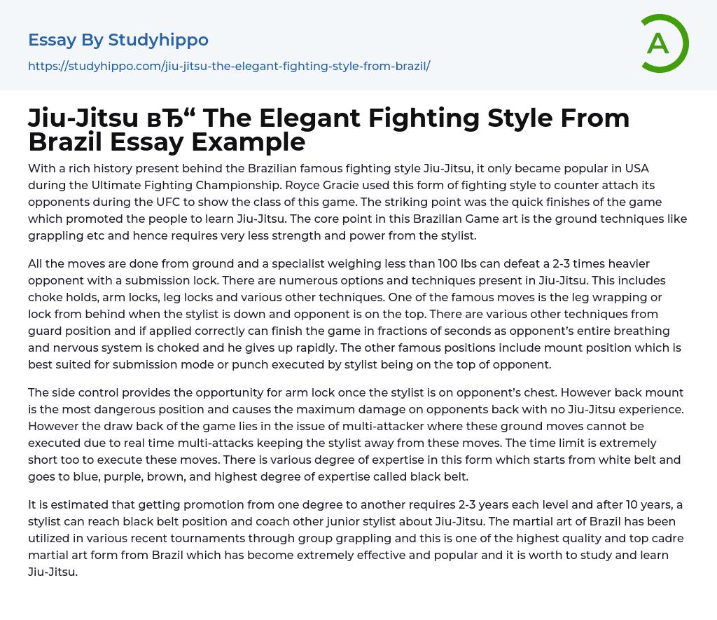 Jiu-Jitsu The Elegant Fighting Style From Brazil Essay Example