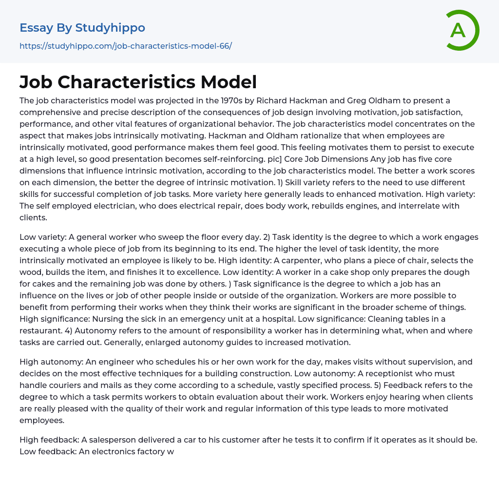 Job Characteristics Model Essay Example