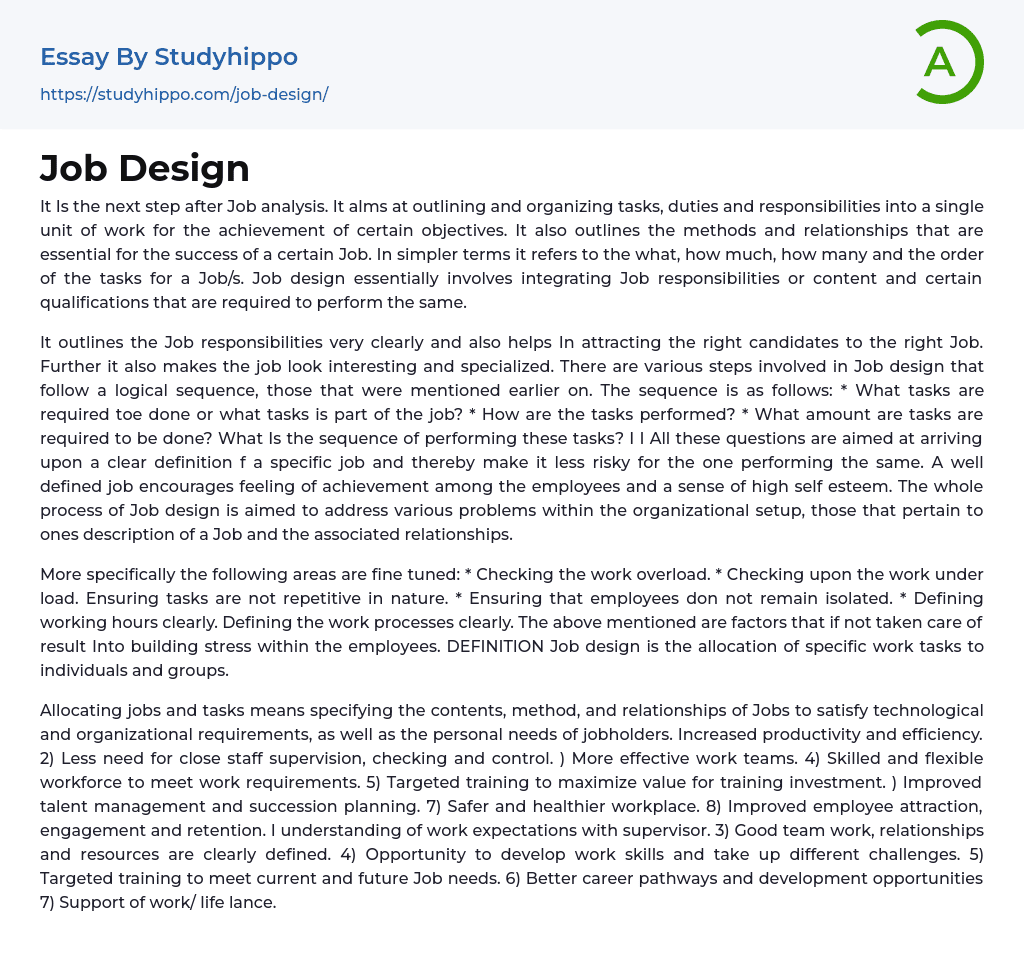 Job Design Essay Example
