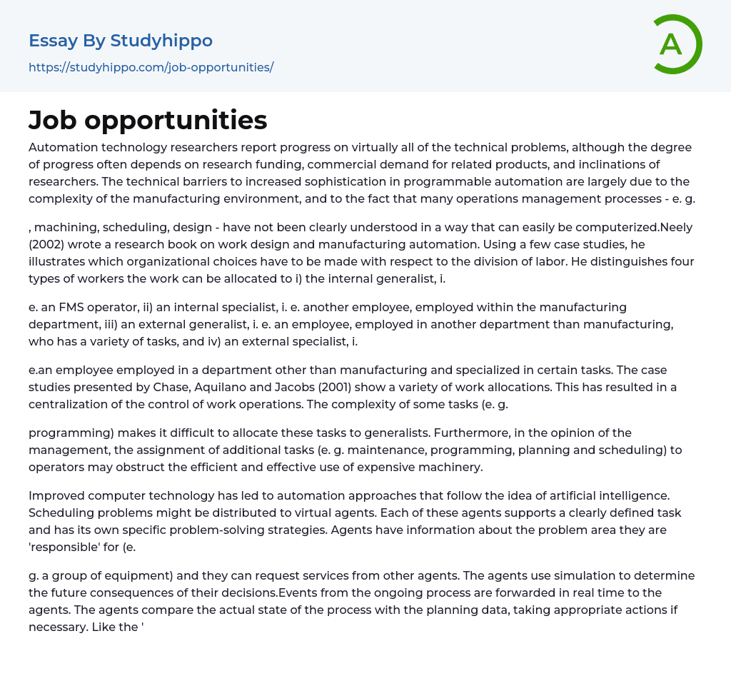 Job opportunities Essay Example