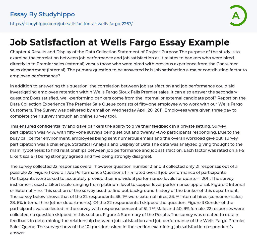 Job Satisfaction at Wells Fargo Essay Example