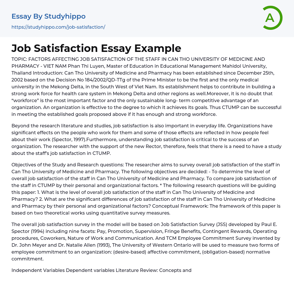 Job Satisfaction Essay Example