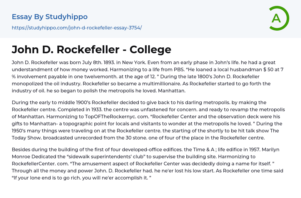 John D. Rockefeller – College Essay Example