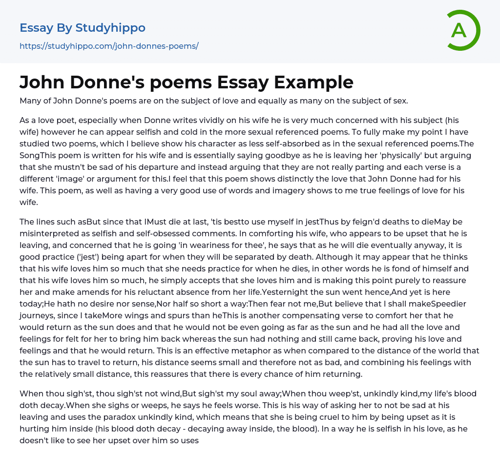 John Donne’s poems Essay Example