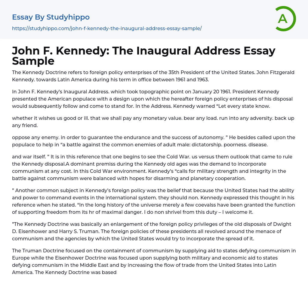 John F. Kennedy: The Inaugural Address Essay Sample