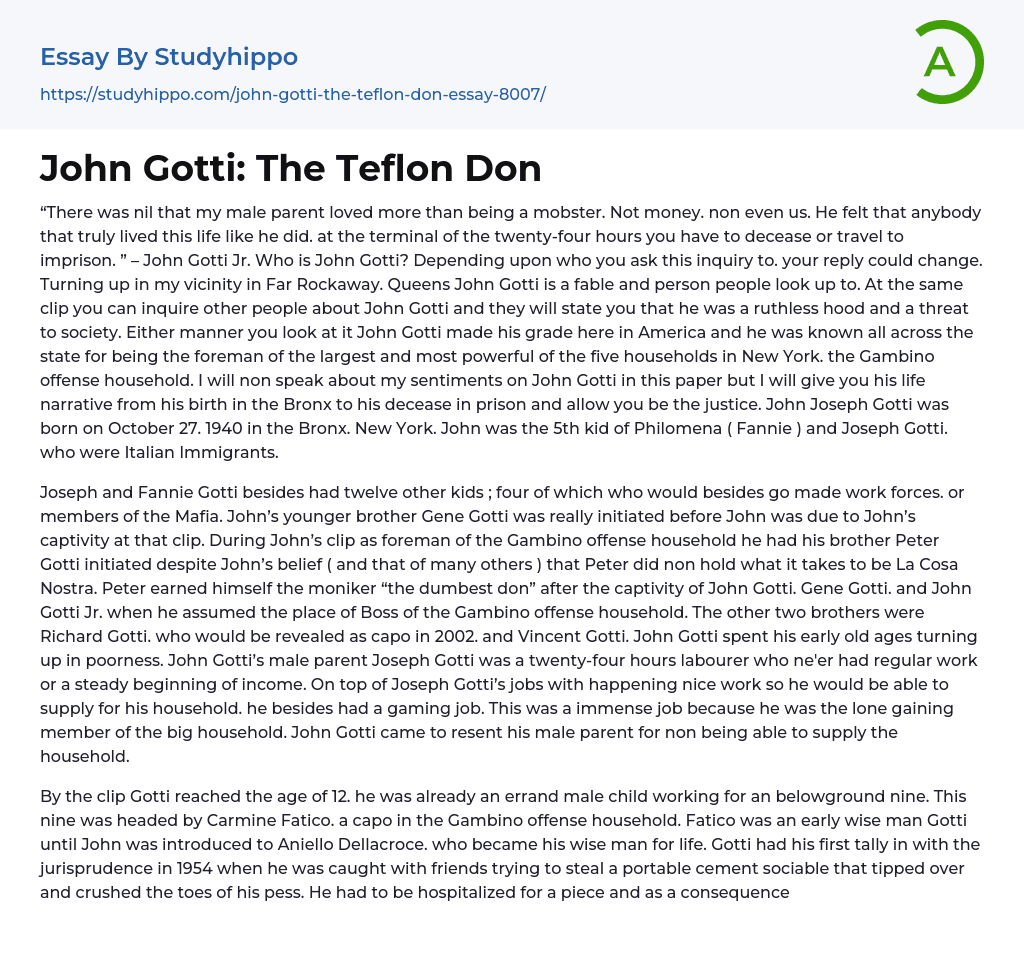 John Gotti: The Teflon Don Essay Example