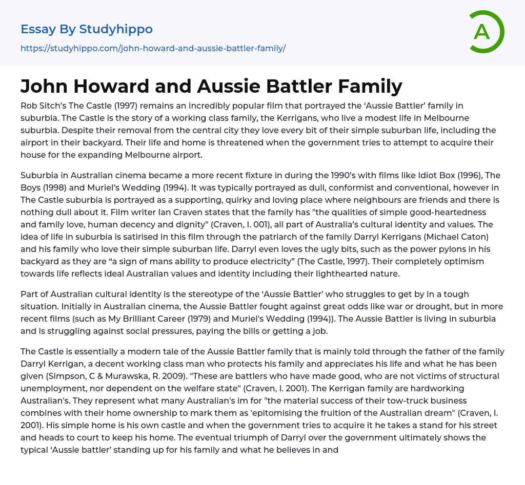 John Howard and Aussie Battler Family Essay Example