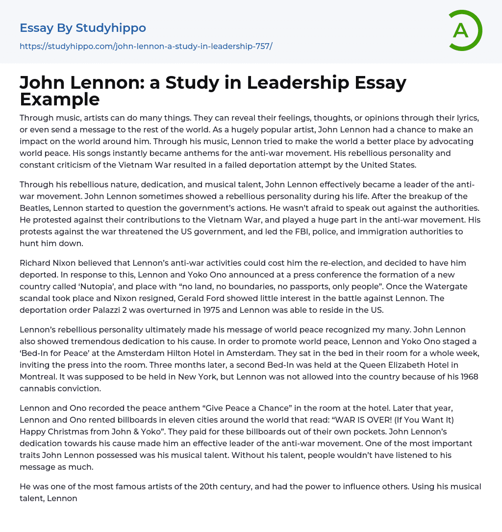 John Lennon: a Study in Leadership Essay Example