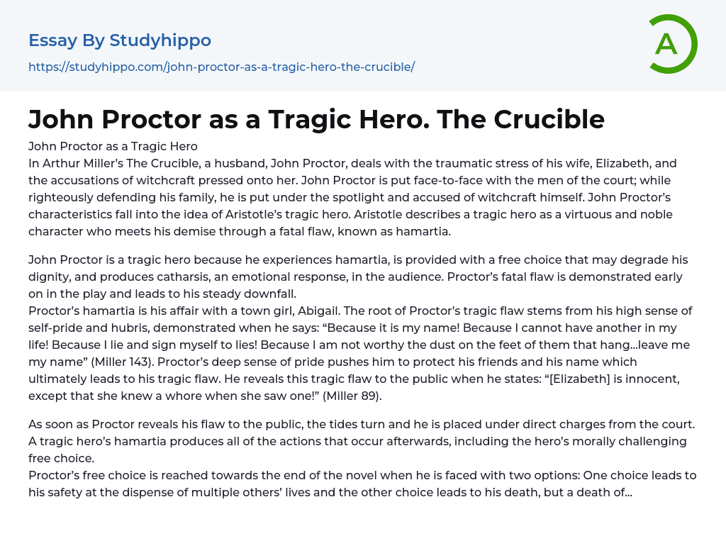 John Proctor As A Tragic Hero The Crucible Essay Example StudyHippo