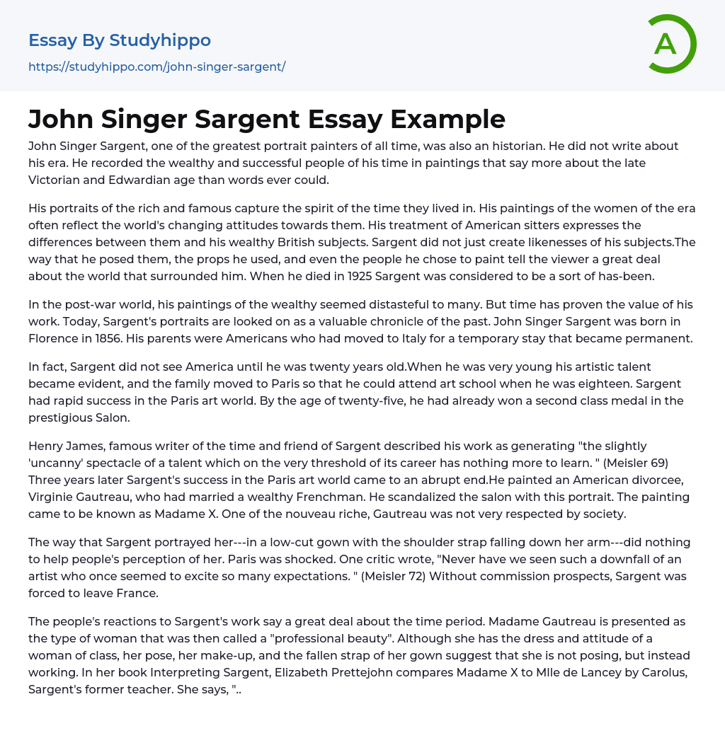 John Singer Sargent Essay Example