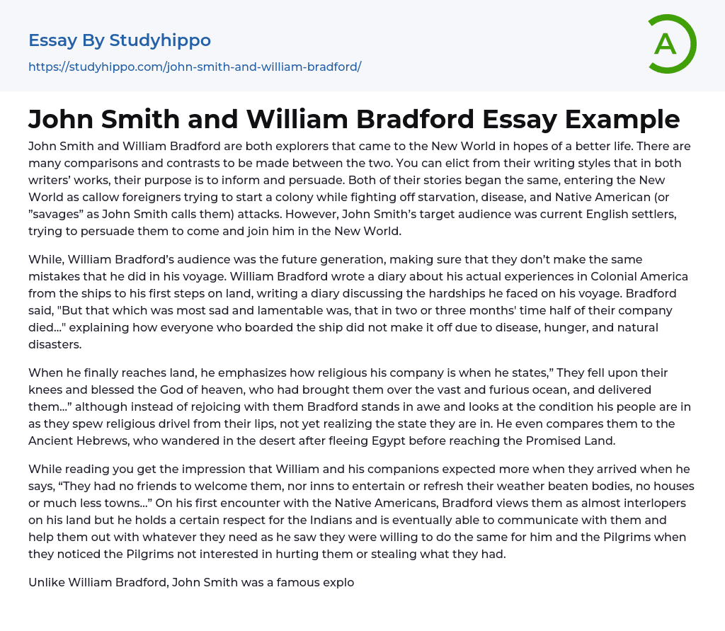 John Smith and William Bradford Essay Example