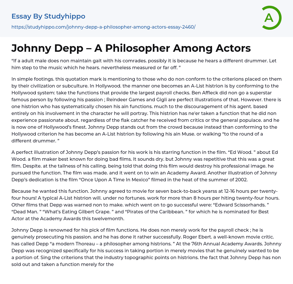 Johnny Depp – A Philosopher Among Actors Essay Example
