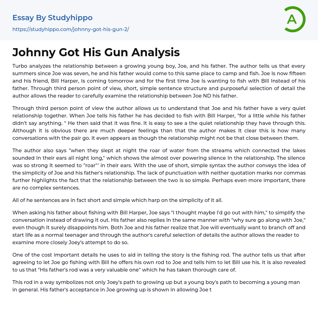 Johnny Got His Gun Analysis Essay Example