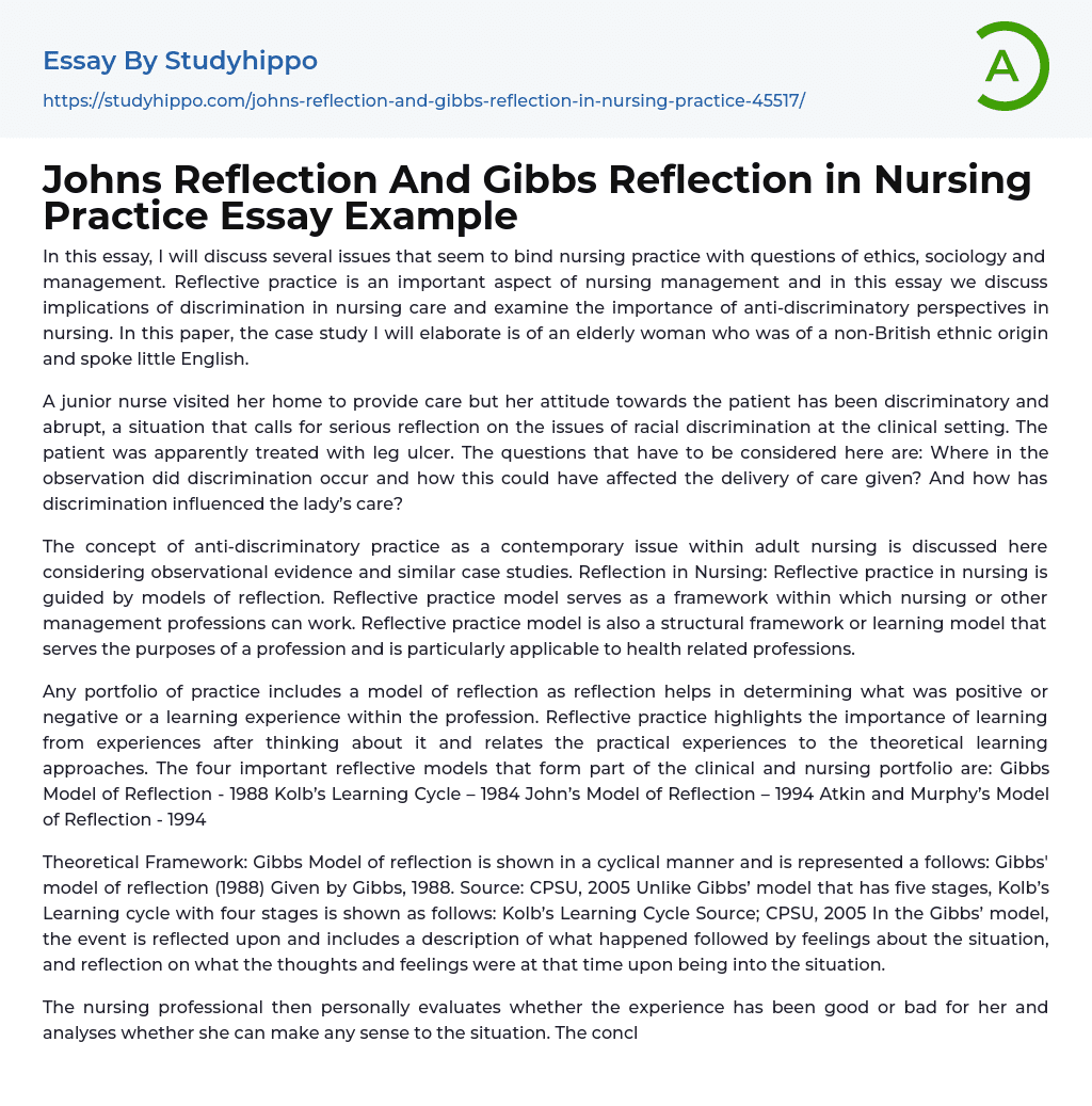 Johns Reflection And Gibbs Reflection in Nursing Practice Essay Example