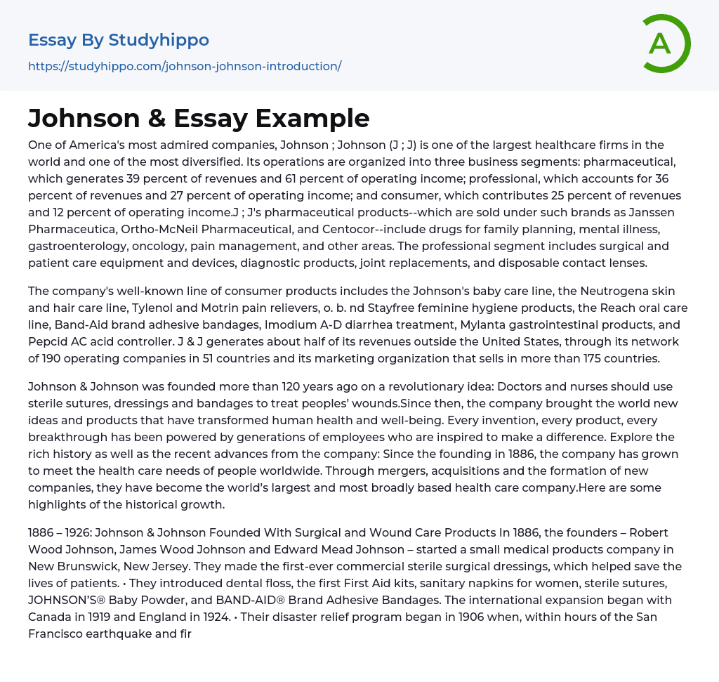 Johnson &amp Essay Example