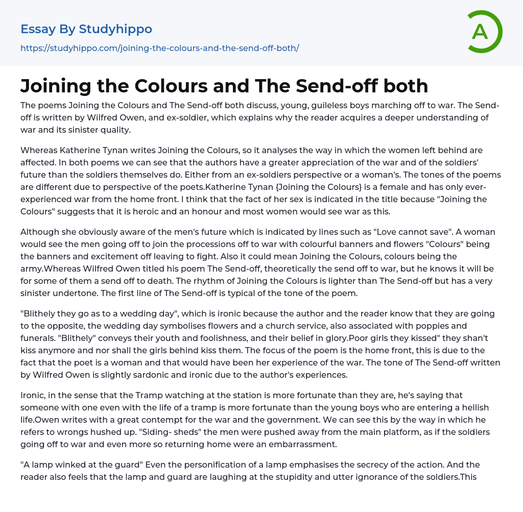 Joining the Colours and The Send-off both Essay Example