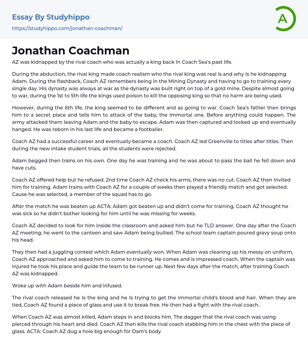 Jonathan Coachman Essay Example