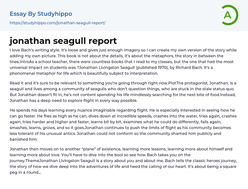 jonathan seagull report Essay Example