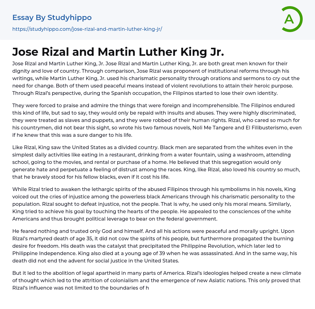 Jose Rizal and Martin Luther King Jr. Essay Example
