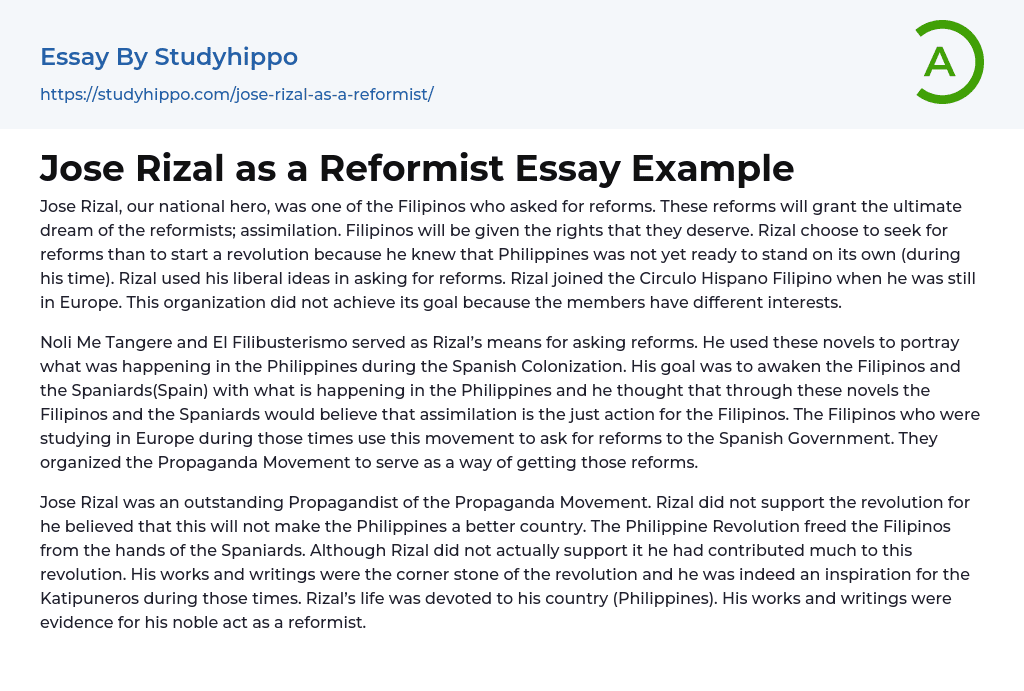 Jose Rizal as a Reformist Essay Example