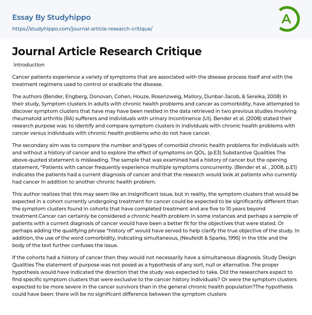 Journal Article Research Critique Essay Example