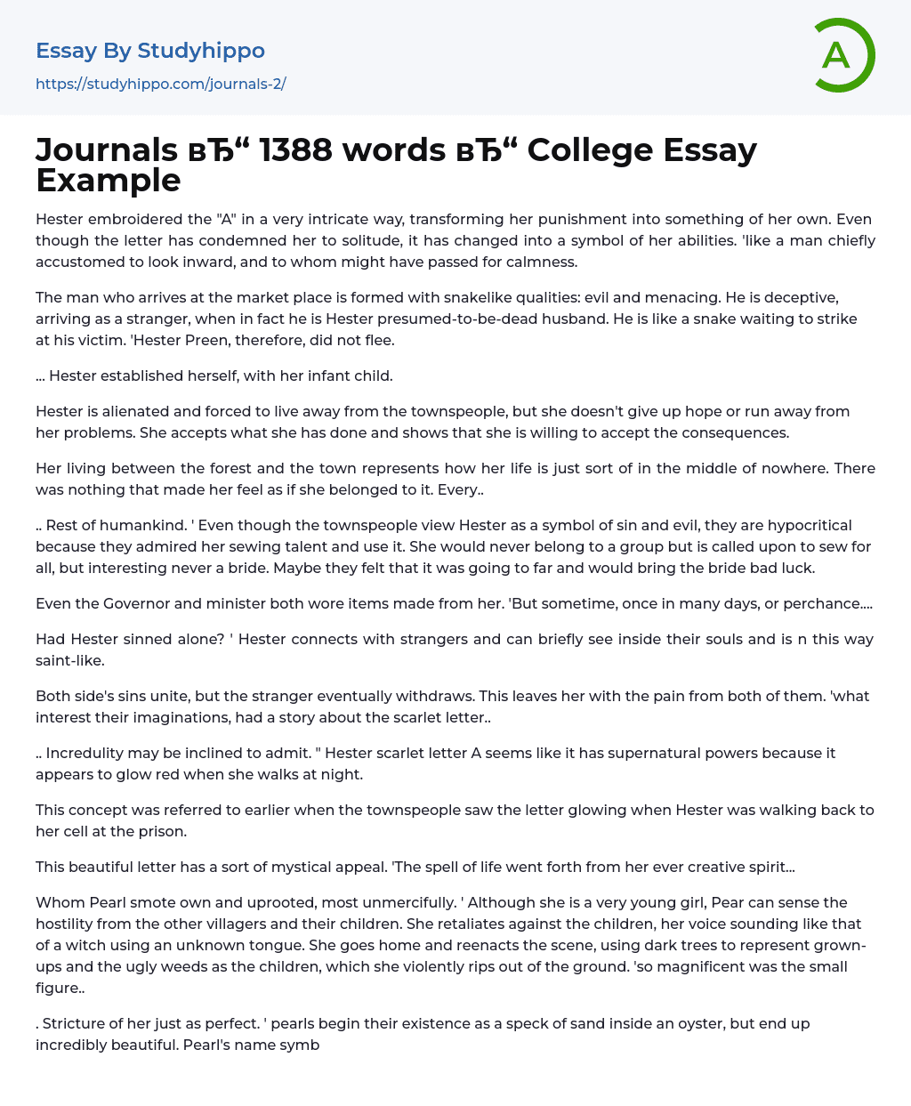 Journals 1388 words College Essay Example