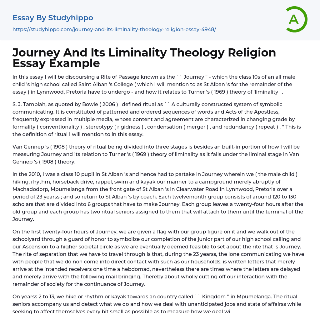 Journey And Its Liminality Theology Religion Essay Example