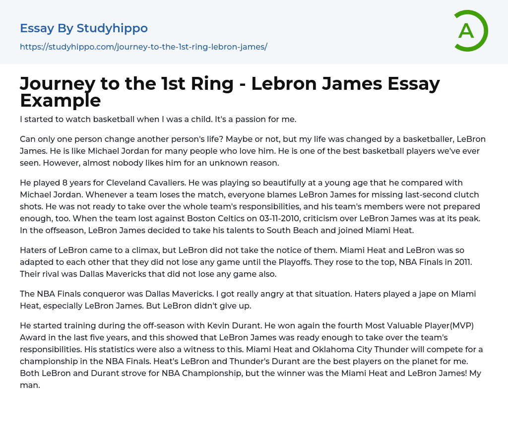 Journey to the 1st Ring – Lebron James Essay Example