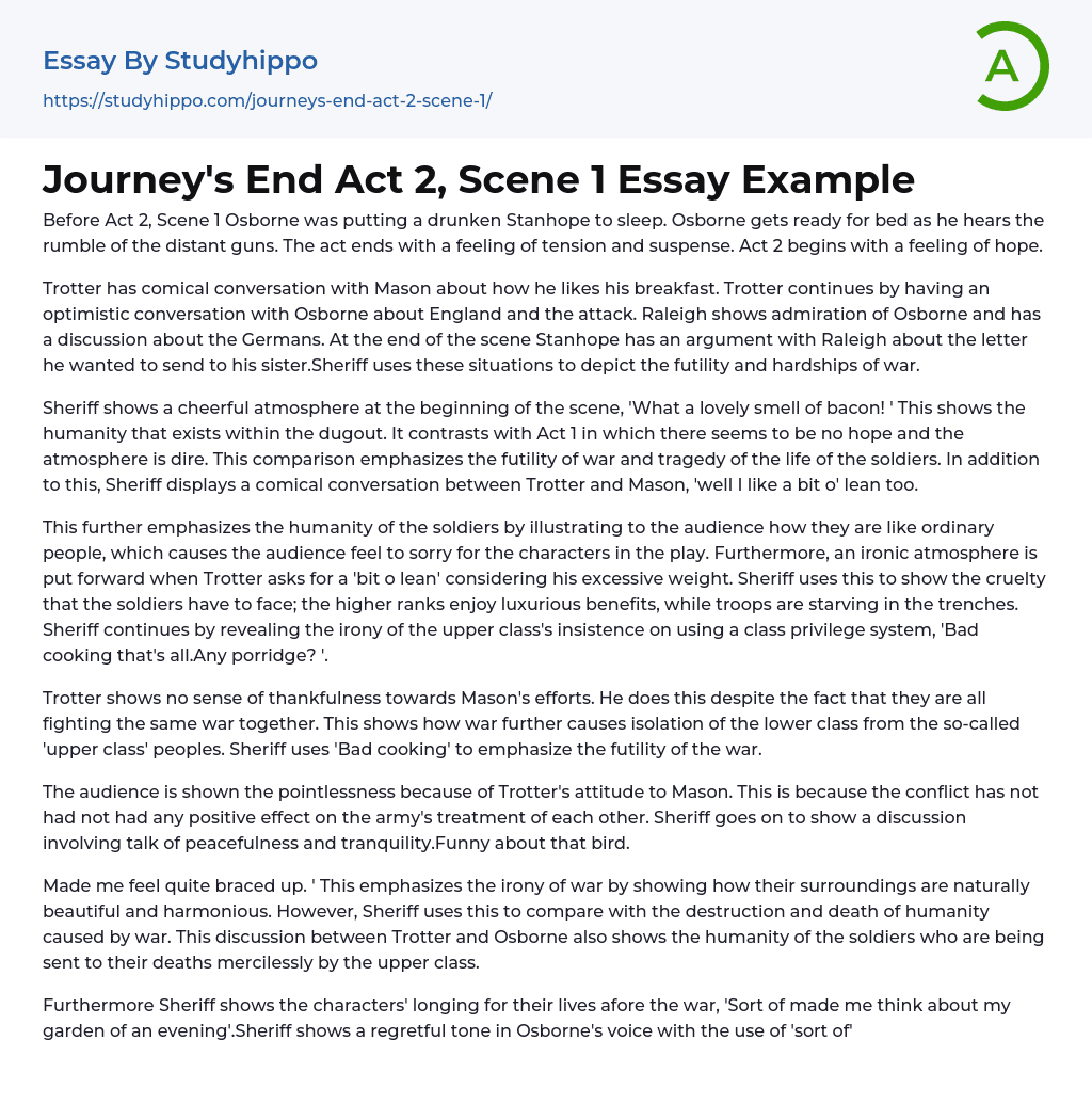 Journey’s End Act 2, Scene 1 Essay Example