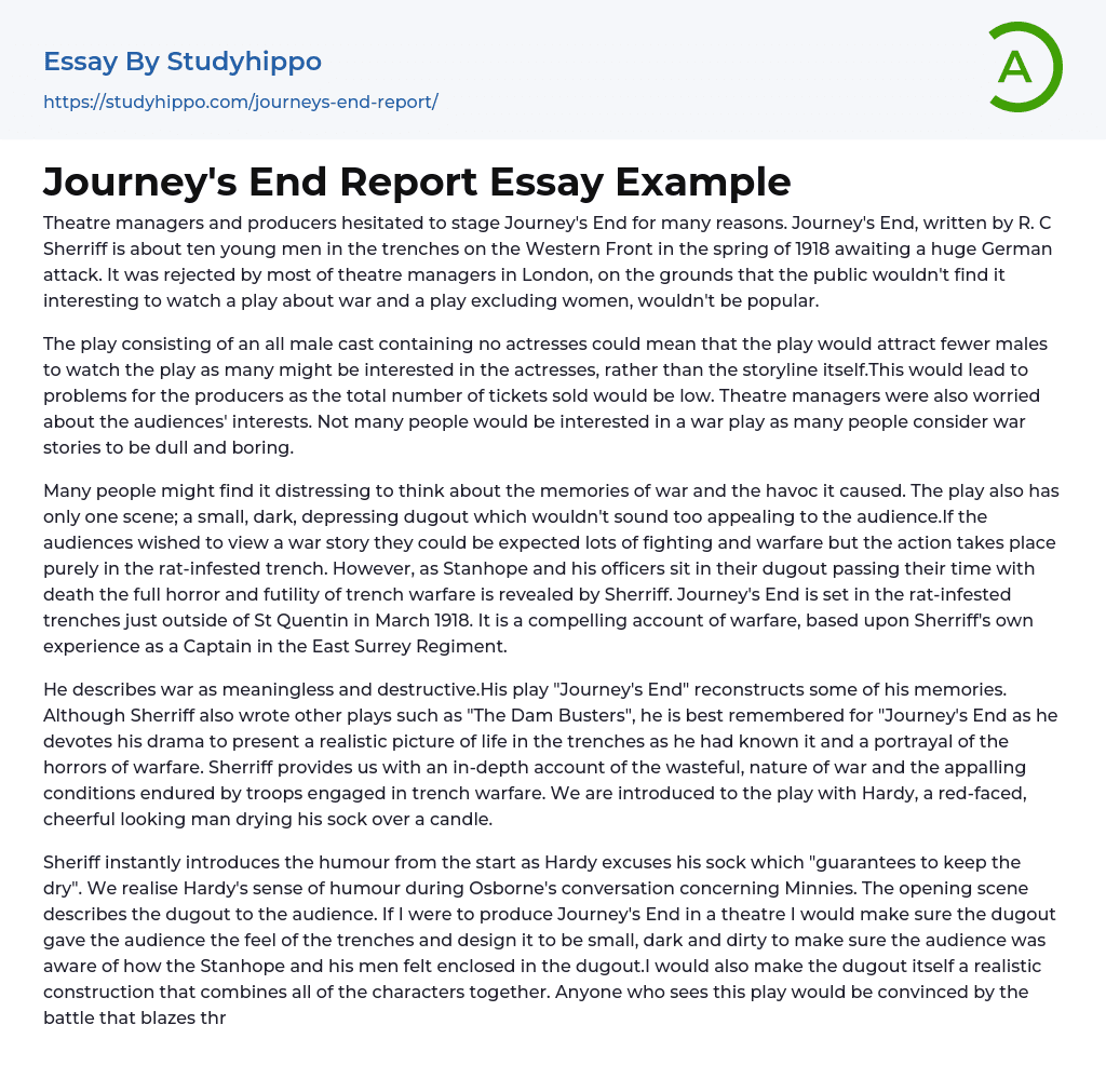 Journey’s End Report Essay Example